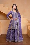 Prazu Fashion Lavender Chinon Silk Sequin Embroidered Sharara Suit | Grocsy