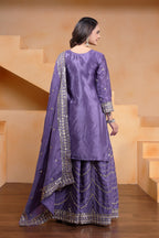 Prazu Fashion Lavender Chinon Silk Sequin Embroidered Sharara Suit | Grocsy