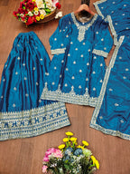 Prazu Fashion Firozi Chinon Silk Sequin Embroidered Sharara Suit | Grocsy