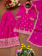 Prazu Fashion Pink Chinon Silk Sequin Embroidered Sharara Suit | Grocsy