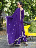 Prazu Fashion Royal Purple Chinon Silk Sequin Embroidered Sharara Suit | Grocsy