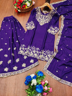 Prazu Fashion Royal Purple Chinon Silk Sequin Embroidered Sharara Suit | Grocsy