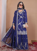 Prazu Fashion Blue Vichitra Silk Sequin Embroidered Sharara Suit | Grocsy