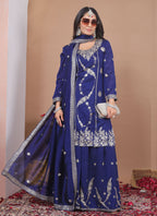 Prazu Fashion Blue Vichitra Silk Sequin Embroidered Sharara Suit | Grocsy