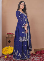 Prazu Fashion Blue Vichitra Silk Sequin Embroidered Sharara Suit | Grocsy