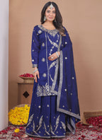 Prazu Fashion Blue Vichitra Silk Sequin Embroidered Sharara Suit | Grocsy