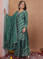 Prazu Fashion Sea Green Chinon Silk Sequin Embroidered Sharara Suit | Grocsy