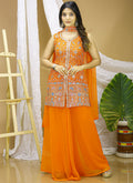Prazu Fashion Orange Georgette Sequin Embroidered Sharara Suit | Grocsy