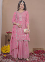 Prazu Fashion Light Pink Georgette Sequin Embroidered Sharara Suit | Grocsy