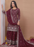 Prazu Fashion Brown Crepe Silk Sequin Embroidered Sharara Suit | Grocsy