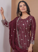 Prazu Fashion Brown Crepe Silk Sequin Embroidered Sharara Suit | Grocsy