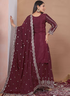 Prazu Fashion Brown Crepe Silk Sequin Embroidered Sharara Suit | Grocsy