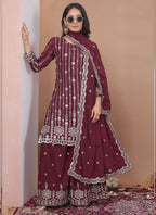 Prazu Fashion Brown Crepe Silk Sequin Embroidered Sharara Suit | Grocsy