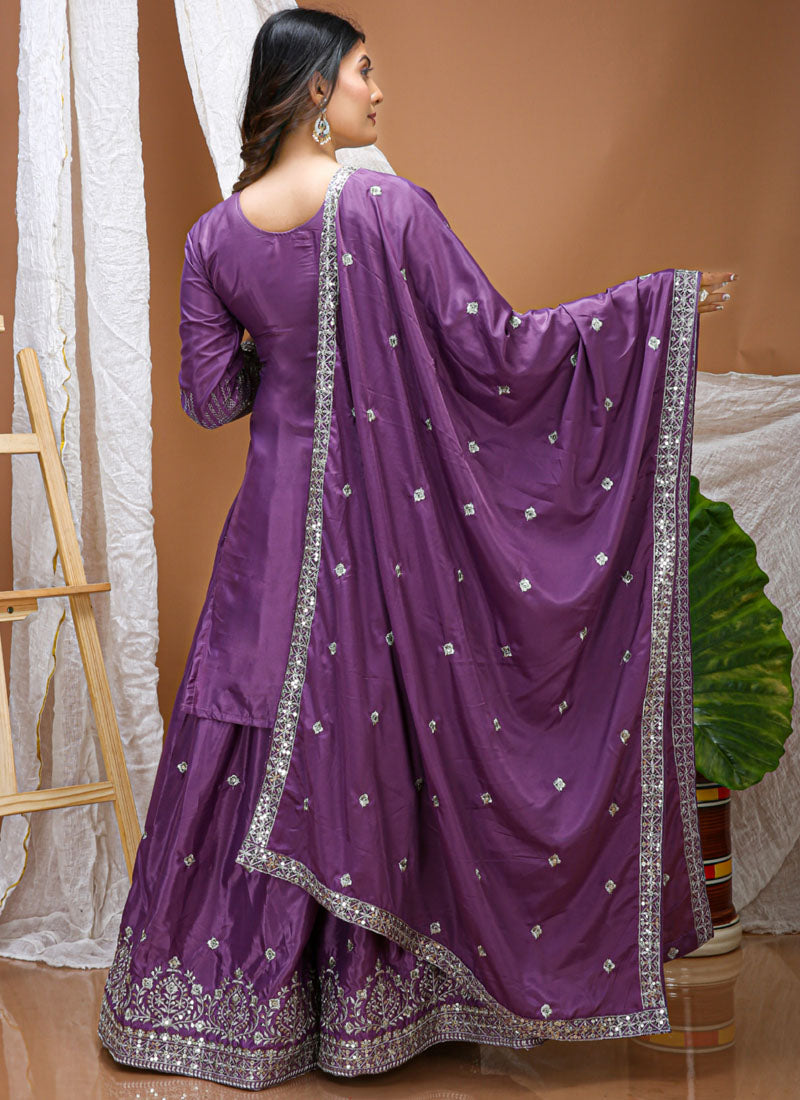 Prazu Fashion Lavender Crepe Silk Sequin Embroidered Sharara Suit | Grocsy
