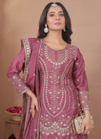 Prazu Fashion Onion Pink Crepe Silk Sequin Embroidered Sharara Suit | Grocsy