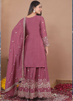 Prazu Fashion Onion Pink Crepe Silk Sequin Embroidered Sharara Suit | Grocsy