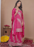 Prazu Fashion Pink Crepe Silk Sequin Embroidered Sharara Suit | Grocsy