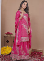 Prazu Fashion Pink Crepe Silk Sequin Embroidered Sharara Suit | Grocsy