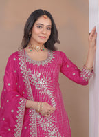 Prazu Fashion Pink Crepe Silk Sequin Embroidered Sharara Suit | Grocsy