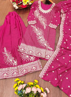 Prazu Fashion Pink Crepe Silk Sequin Embroidered Sharara Suit | Grocsy