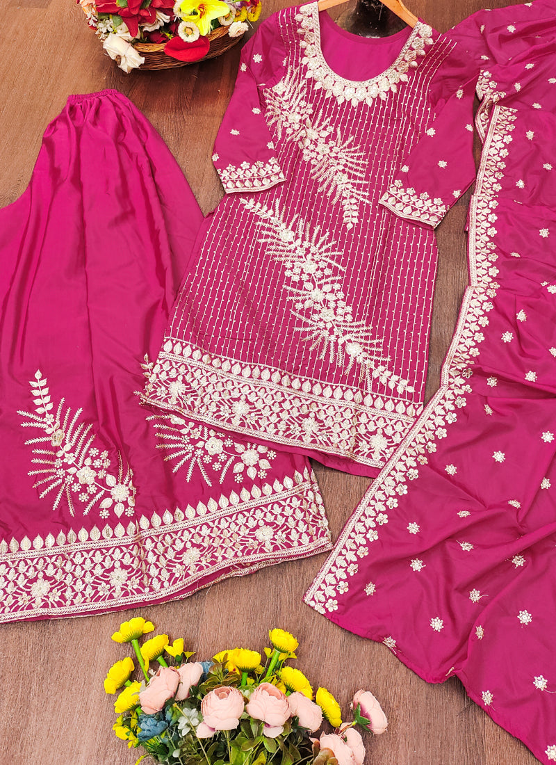 Prazu Fashion Pink Crepe Silk Sequin Embroidered Sharara Suit | Grocsy