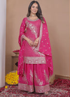 Prazu Fashion Pink Crepe Silk Sequin Embroidered Sharara Suit | Grocsy