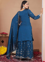 Prazu Fashion Royal Blue Vichitra Silk Sequin Embroidered Sharara Suit | Grocsy