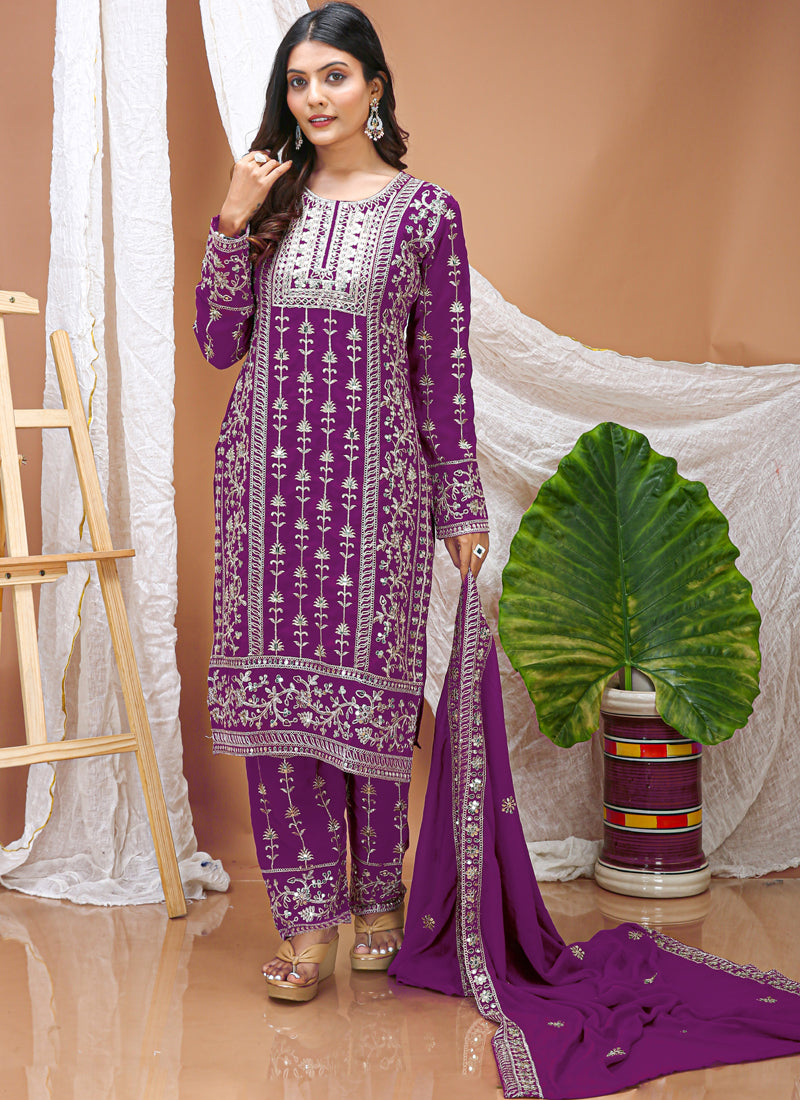 Prazu Fashion Violet Georgette Sequence Embroidered Salwar Suit | Grocsy