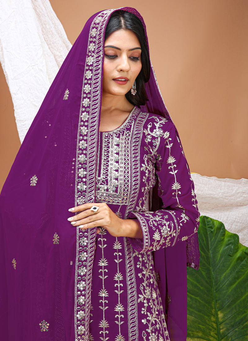 Prazu Fashion Violet Georgette Sequence Embroidered Salwar Suit | Grocsy