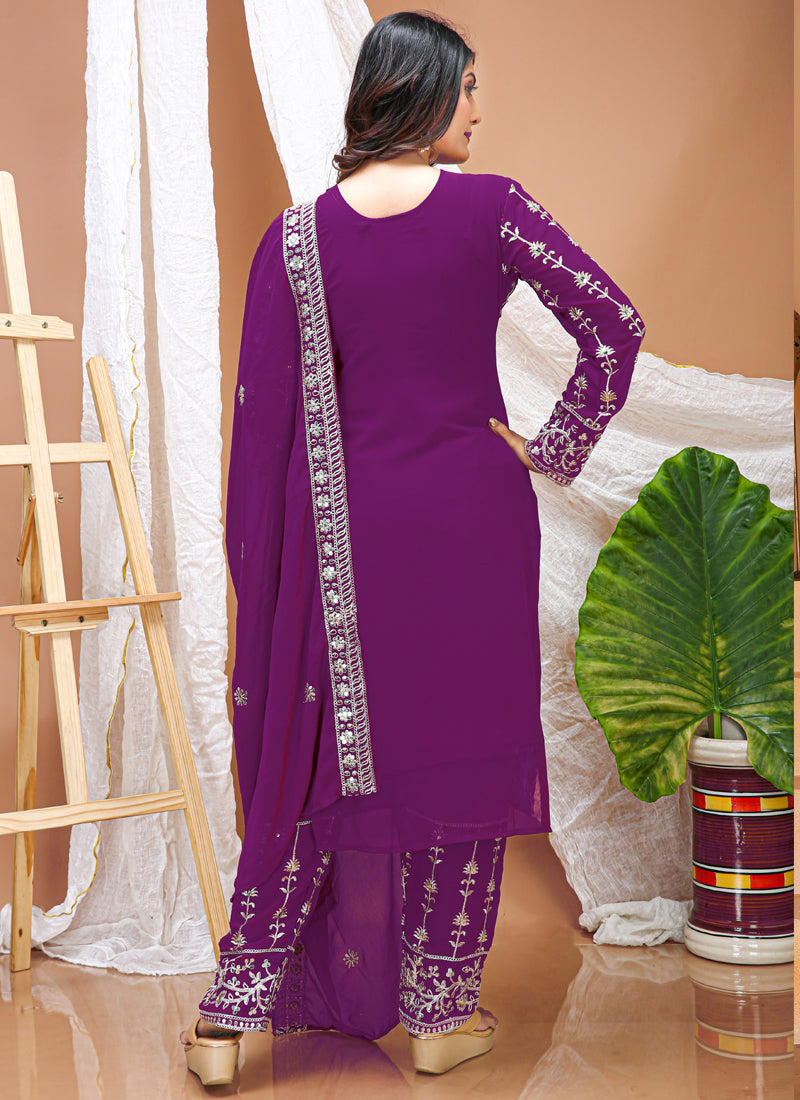 Prazu Fashion Violet Georgette Sequence Embroidered Salwar Suit | Grocsy