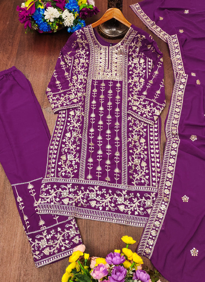Prazu Fashion Violet Georgette Sequence Embroidered Salwar Suit | Grocsy