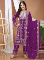 Prazu Fashion Violet Georgette Sequence Embroidered Salwar Suit | Grocsy