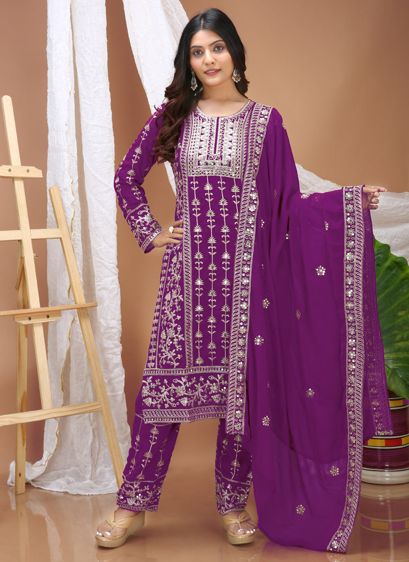 Prazu Fashion Violet Georgette Sequence Embroidered Salwar Suit | Grocsy