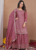 Prazu Fashion Onion Pink Chinon Silk Sequin Embroidered Sharara Suit | Grocsy