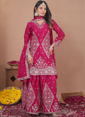 Prazu Fashion Pink Chinon Silk Sequin Embroidered Sharara Suit | Grocsy