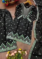 Prazu Fashion Black Chinon Silk Sequin Embroidered Sharara Suit | Grocsy