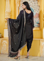 Teeya Creation Black Color Chinnon Silk Heavy Embroidery Work Fully Stitched Dhoti Suit | Grocsy