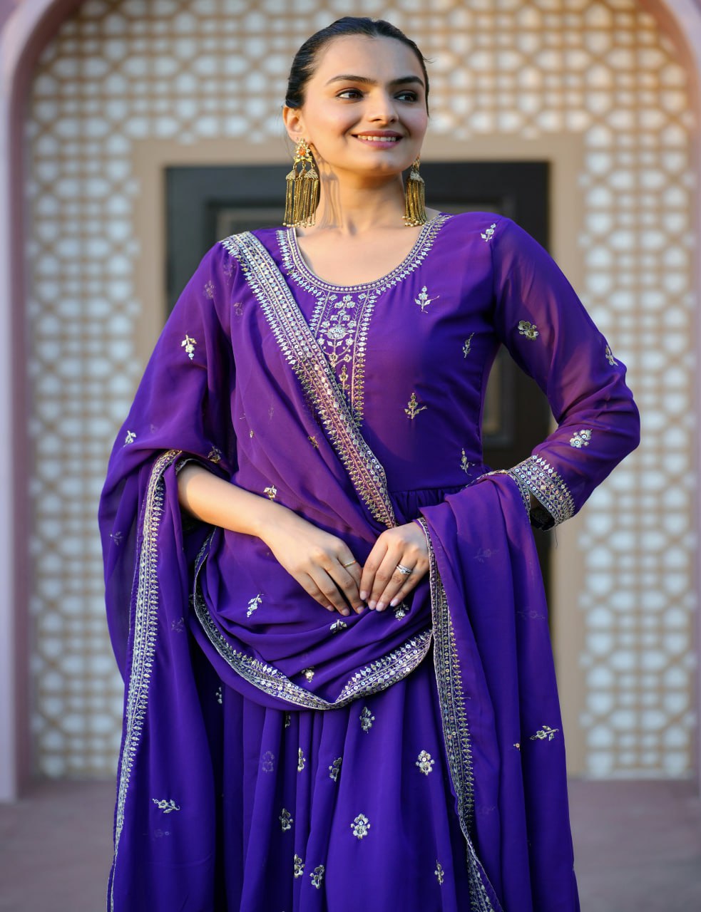 Teeya Creation Purple Color Georgette Fabric Heavy Embroidery Work Fully Stitched Salwar Suit | Grocsy