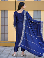 Teeya Creation Blue Color Chinnon Silk Heavy Embroidery Work Fully Stitched Salwar Suit | Grocsy