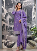 Teeya Creation Lavender Color Chinnon Silk Heavy Embroidery Work Fully Stitched Salwar Suit | Grocsy