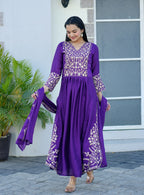 Teeya Creation Purple Color Chinnon Silk Heavy Embroidery Work Fully Stitched Salwar Suit | Grocsy