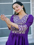 Teeya Creation Purple Color Chinnon Silk Heavy Embroidery Work Fully Stitched Salwar Suit | Grocsy