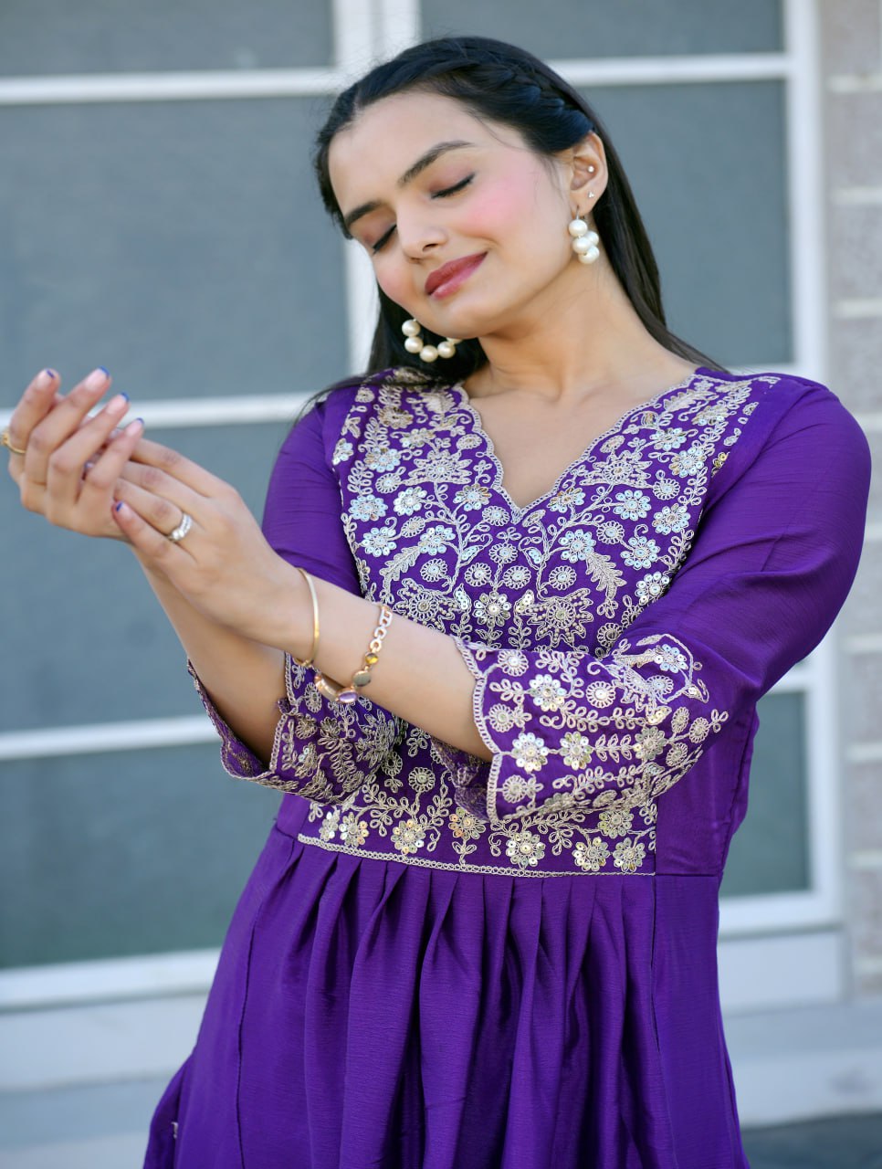 Teeya Creation Purple Color Chinnon Silk Heavy Embroidery Work Fully Stitched Salwar Suit | Grocsy