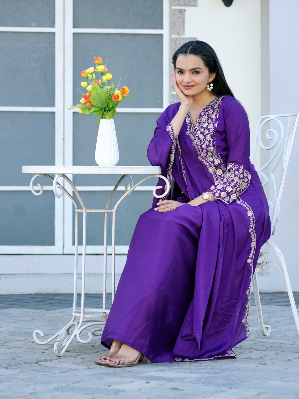Teeya Creation Purple Color Chinnon Silk Heavy Embroidery Work Fully Stitched Salwar Suit | Grocsy