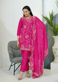 Teeya Creation Pink Color Chinnon Silk Heavy Embroidery Work Fully Stitched Salwar Suit | Grocsy