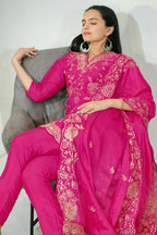 Teeya Creation Pink Color Chinnon Silk Heavy Embroidery Work Fully Stitched Salwar Suit | Grocsy