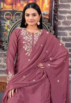 Teeya Creation Rosewood Color Chinnon Silk Heavy Embroidery Work Fully Stitched Sharara Suit | Grocsy