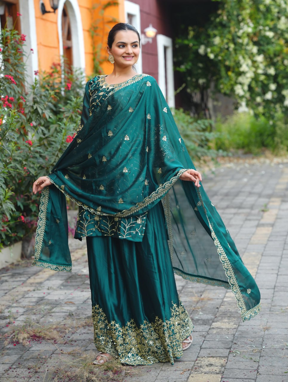 Teeya Creation Dark Teal Color Rangoli Silk Heavy Embroidery Work Fully Stitched Suit | Grocsy