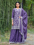 Teeya Creation Lavender Color Chinnon Silk Heavy Embroidery Work Fully Stitched Sharara Suit | Grocsy
