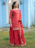 Teeya Creation Red Color Rangoli Silk Heavy Embroidery Work Fully Stitched Suit | Grocsy